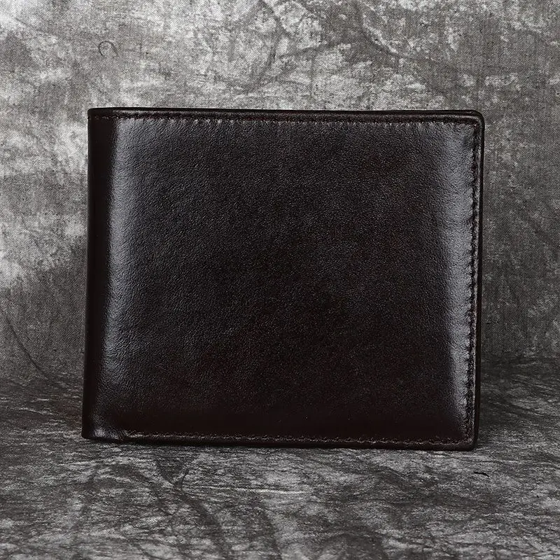 

Men's Wallet Horizontal Genuine Leather Short Style Two fold Oil Wax Wallet High Beauty Top Layer Cowhide Retro Men's Silver Bag