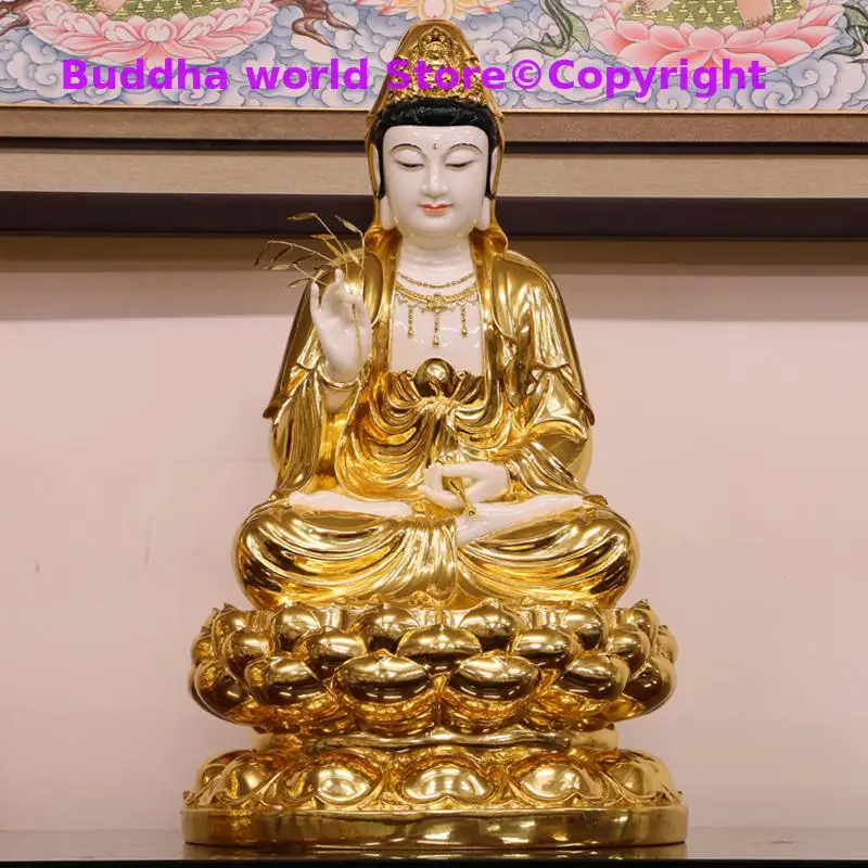 

38CM Thailand Asia High grade gilding jade Buddha statue Guan yin bodhisattva home Temple efficacious Talisman Mascot Sculpture