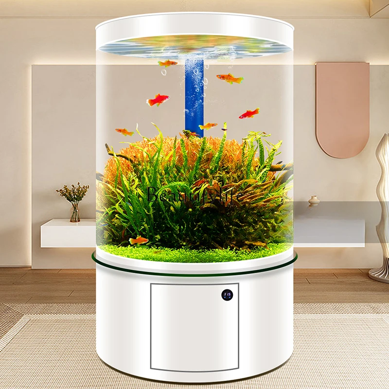 

Cylindrical Glass Fish Tank Living Room Floor Fish Globe Bottom Filter Aquarium Full round Large