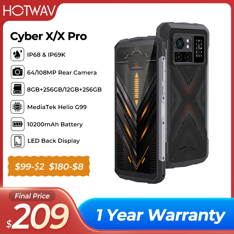 

HOTWAV Cyber X Pro Android Smartphones Global Version 6.78 FHD 90Hz Cellphone 10200mAh 12GB 256GB 108M Camera Rugged Phone