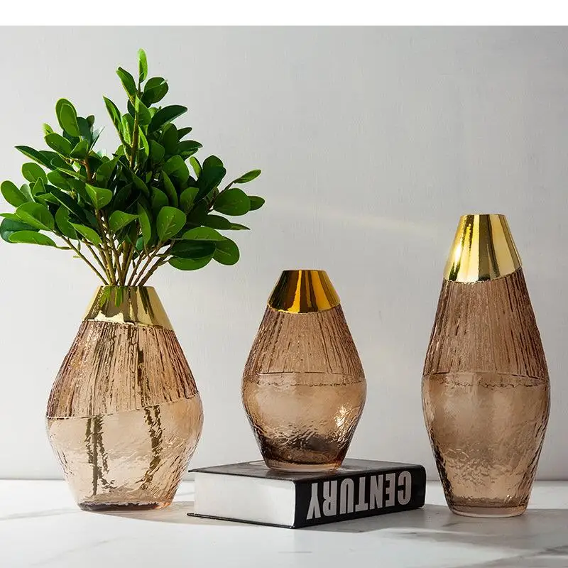 

Gold-plated Glass Vase Desk Decoration Hydroponics Flowers Pots Decorative Flower Arrangement Modern Home Decor Floral Vases