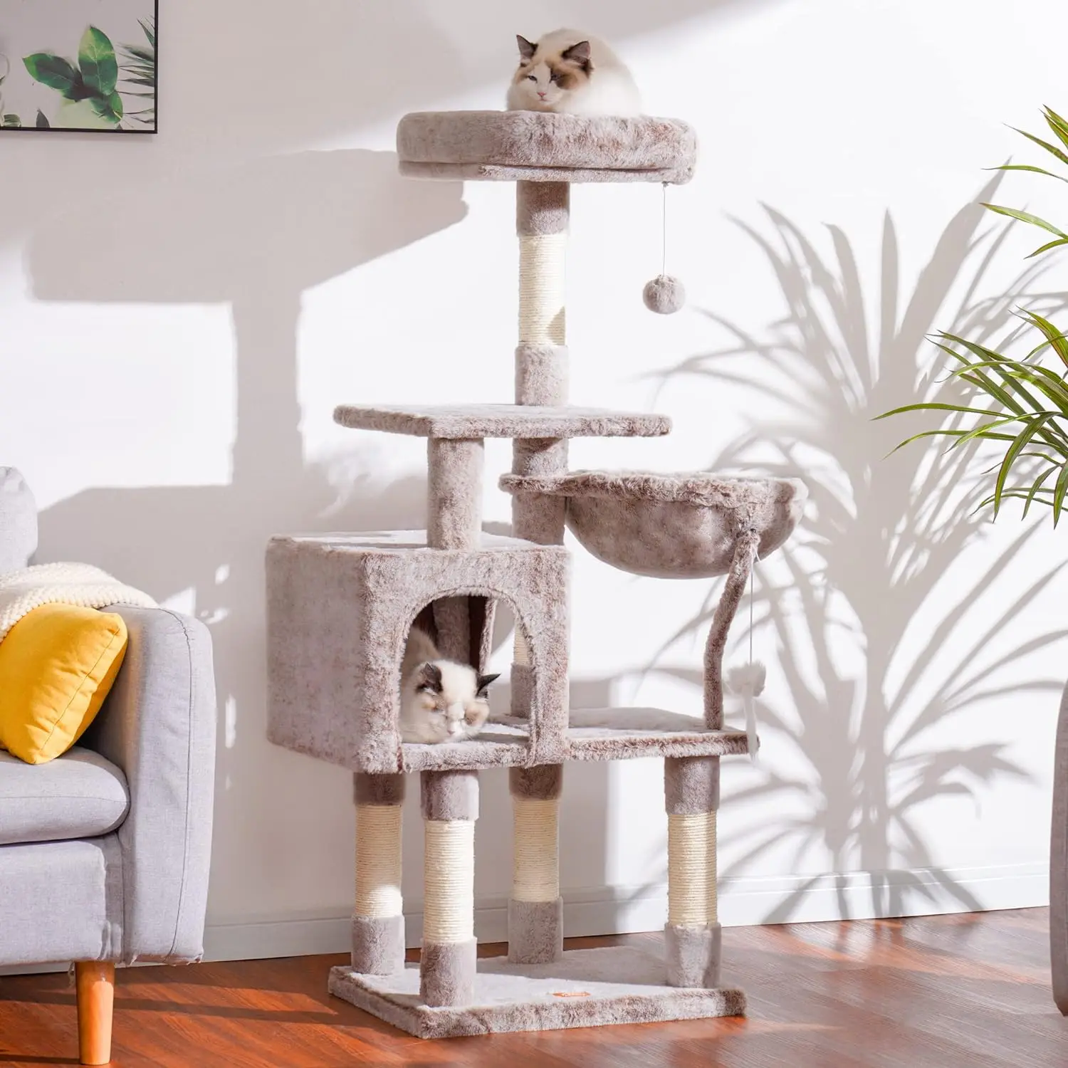 

Cat Tree with Toy, Cat Tower condo for Indoor Cats, Cat House with Padded Plush Perch, Cozy Hammock and Sisal Scratching
