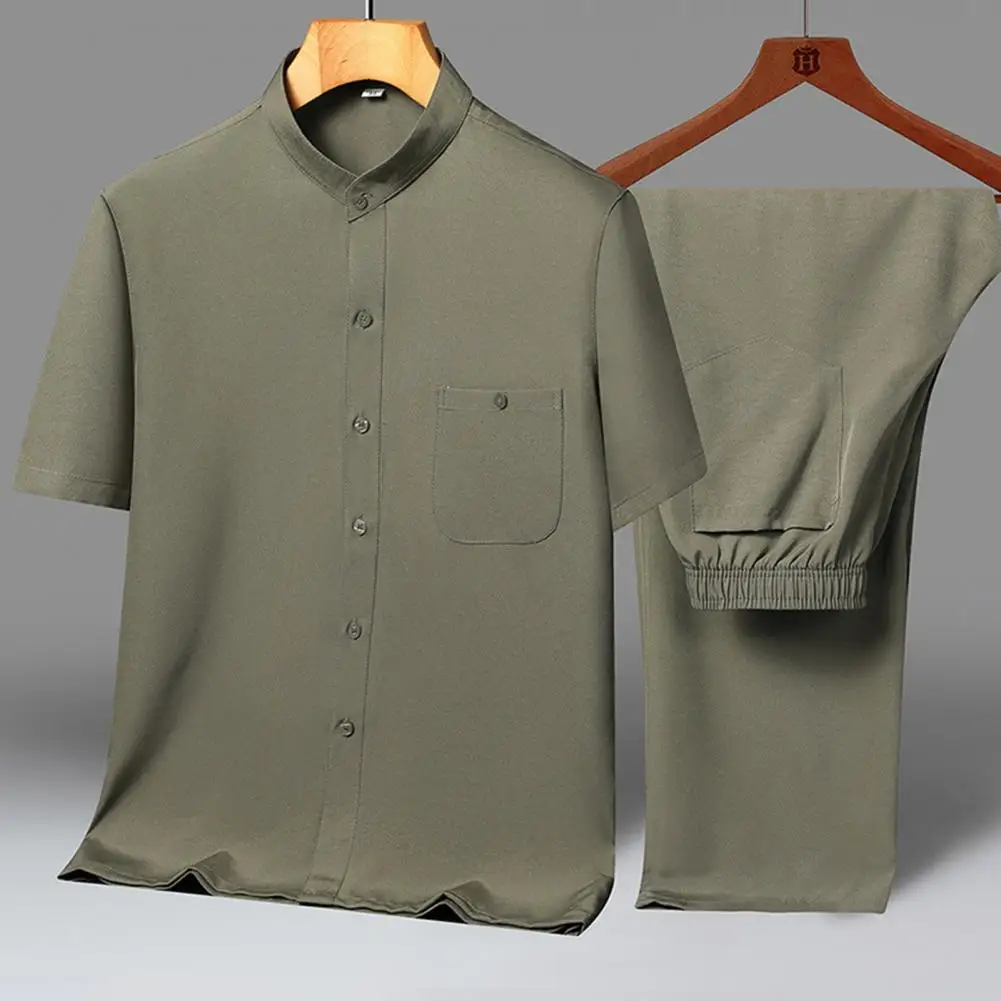 Men's 2-Piece Shirt Pants Set Pocket Breathable Ice Silk Elastic Waist Stylish Stand Collar Summer Outfit Quality Cotton Linen
Men's 2-Piece Shirt Pants Set Pocket Breathable Ice Silk Elastic Waist Stylish Stand Collar Summer Outfit Quality Cotton Linen