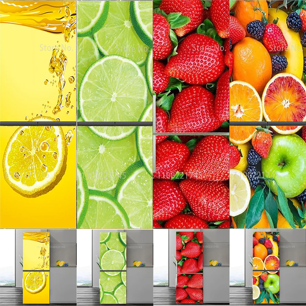 

3D Fresh Fruit Fridge Stickers PVC Waterproof Decorative Fridge Self-adhesive DIY Wallpaper Customizable Fridge Stickers