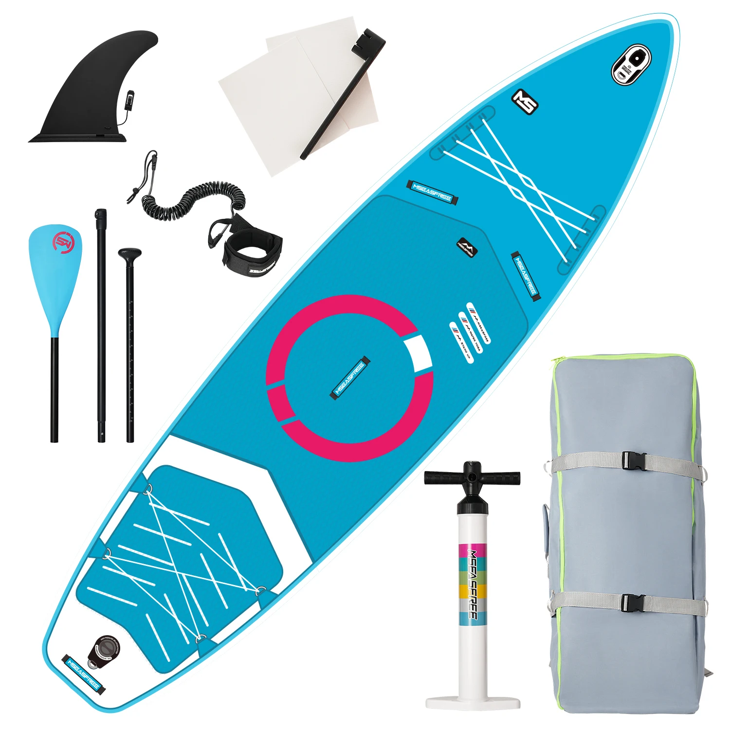 

Wide Stance Inflatable SUP Board 11’x34"x6" for All Ages with Non-Slip Deck, Paddle, Leash, Fin, Backpack and More Accessories