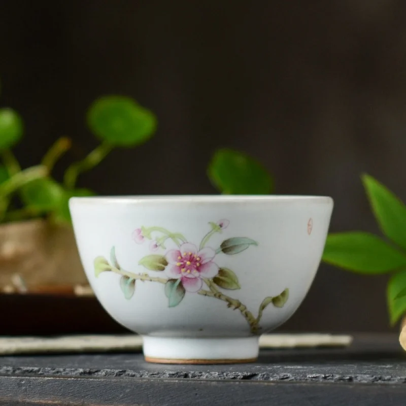 

★Jingdezhen Ru Ware Natural Crack Hand-Painted Magnolia Kung Fu Tea Cup Master Cup Handmade Single Cup Porcelain Tea Tasting Cup