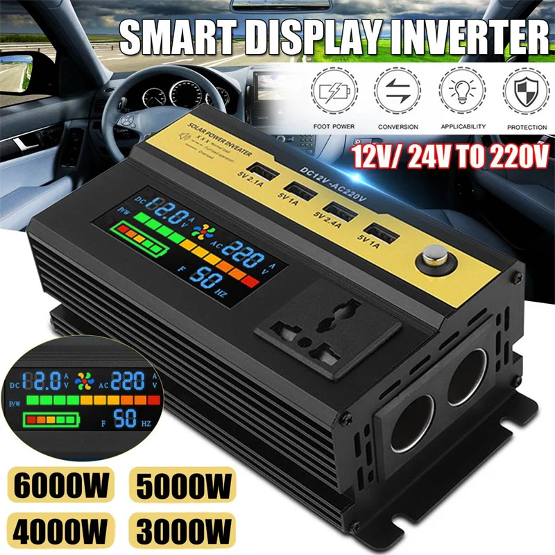 

Car inverter DC 12/24/V To AC 220V Modified Sine Wave Inverter Peak power 3000-6000W Car Power Inverter Universal USB Charger