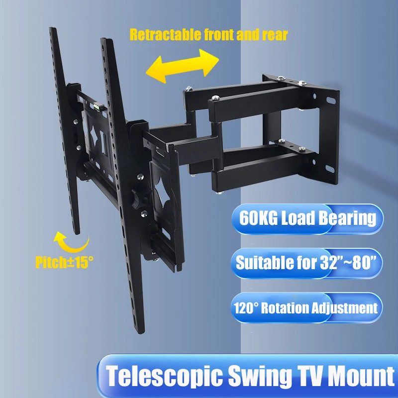 

Universal Wall Mount Telescopic Bracket Load Bearing 60KG for Monitor TV 32 to 80 inches Angle Adjustable Holder Expansion Stand