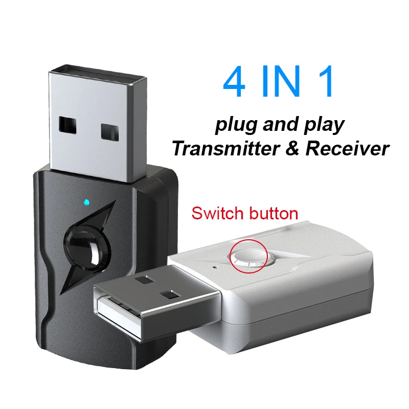 

BT5.0 Bluetooth-compatible Transmitter with Switch AUX Receiver USB Adapter Double Output Computer Audio Dongle