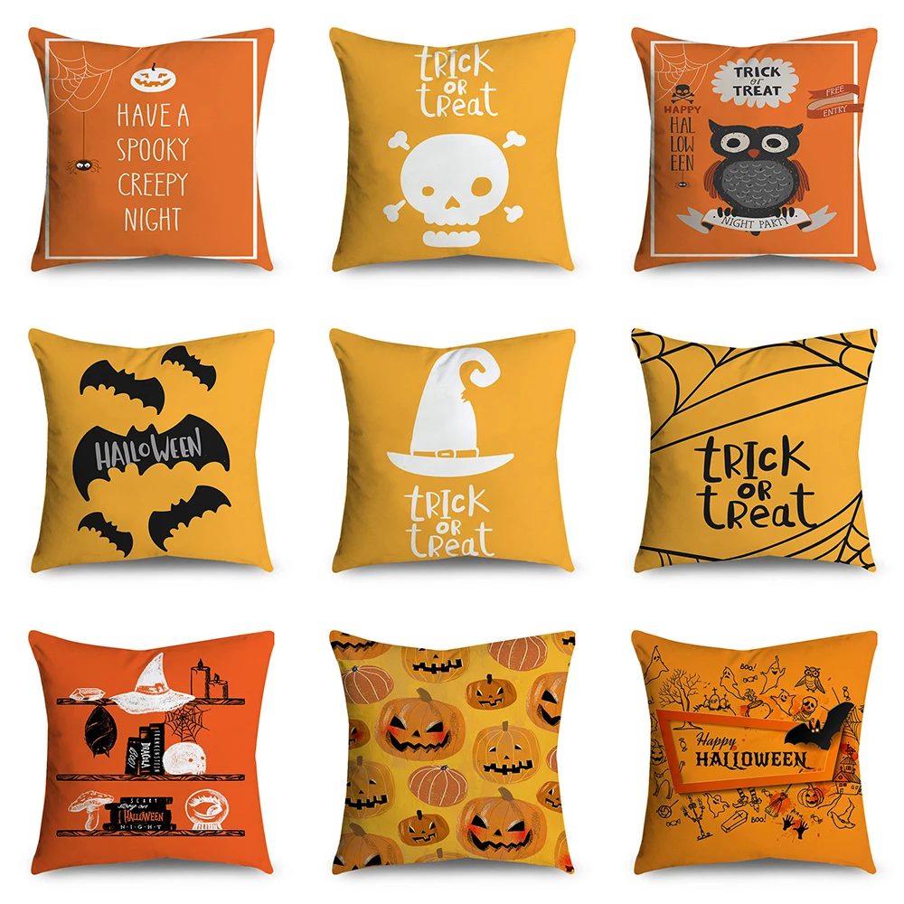 

Halloween Theme Horror Pumpkin Wizard Print Pattern Cushion Cover Home Living Room Sofa Decoration Square Throw Pillow