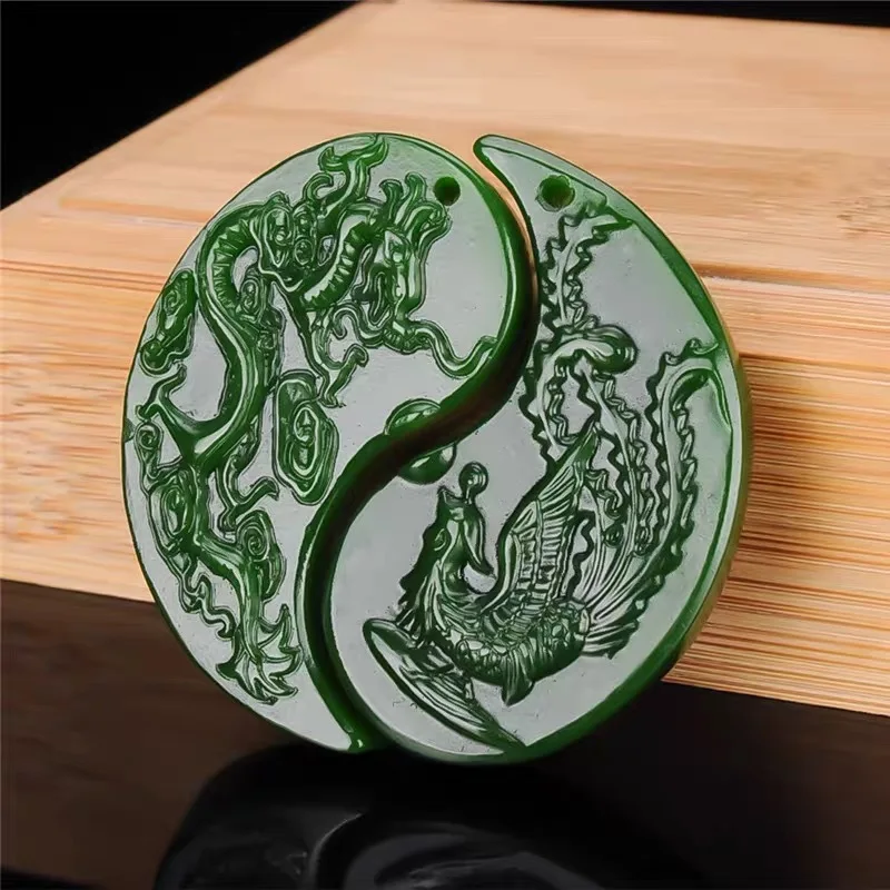 

Real Natural Jade Dragon and Phoenix Pair Pendant Necklace Carved Charm Jewelry Fashion Amulet Gifts for Men Women Gemstone