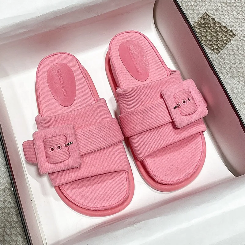 Шлепанцы женские на платформе, сандалии с открытым носком, пляжные тапочки, плоская подошва, ремешок на пятке, летняя модель 2024