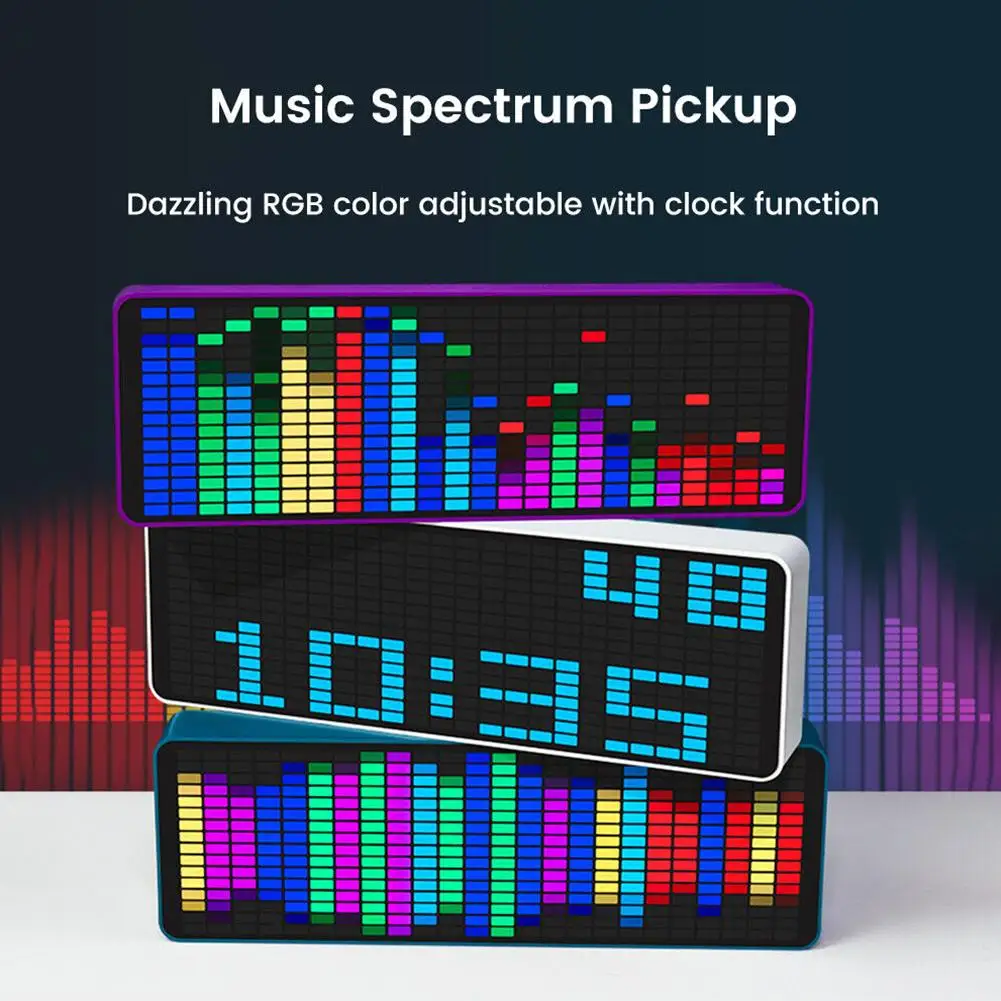 

RGB Rhythm LED Stereo Music Spectrum Pickup Electronic Meter Clock Atmosphere Car VU Level Voice Control Lamp Indicator Z0H5