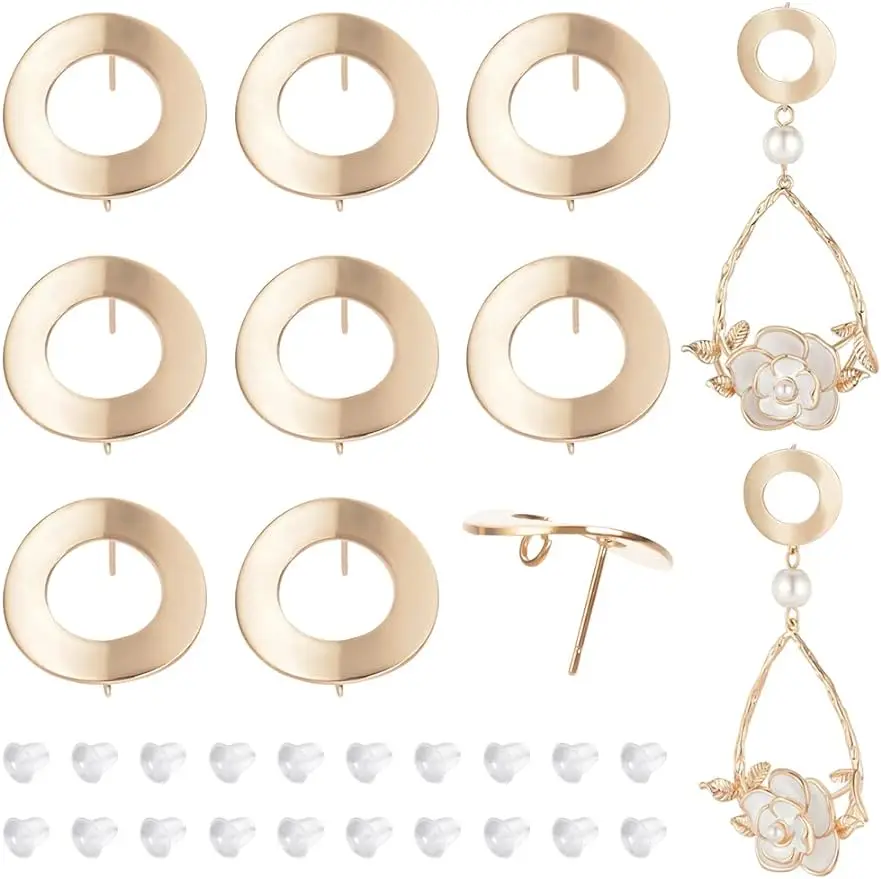 20Pcs 18K Gold Plated Brass Donut Vertical Loops Stud Earring Findings with 40Pcs Plastic Ear Nuts for Earring Jewelry Making
20Pcs 18K Gold Plated Brass Donut Vertical Loops Stud Earring Findings with 40Pcs Plastic Ear Nuts for Earring Jewelry Making