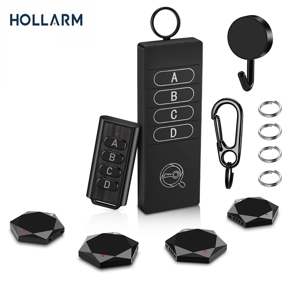 

Hollarm Wireless Key Finder Remote Key Locator Phone Wallets Pet Tracker Wallet Tracker Anti-Lost Tags and Keychains 4 Receiver