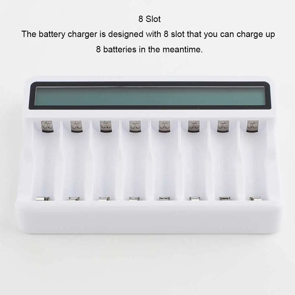 

AA/AAA Battery Charger Portable LCD Screen 8 Slot Short-circuit Protection Office Batteries Charging Power Adapter