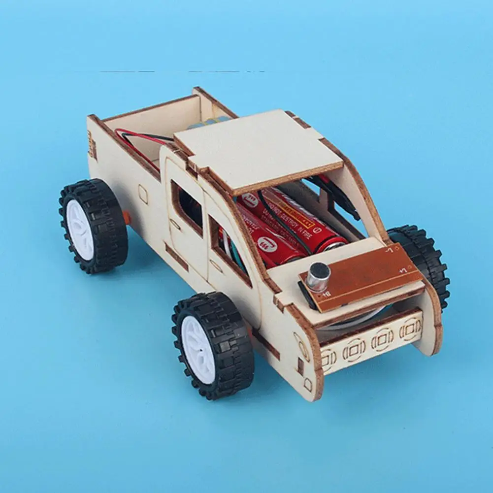 

Educational Electric Toy Science Car Voice Control Exercise Thinking Wood Wooden Car Toys Experiment Kit