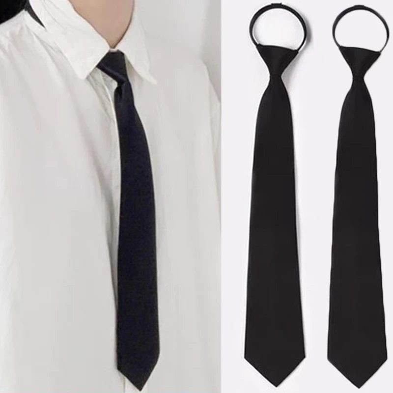 

2024 New Black Simple Clip on Tie Security Fashion Uniform Shirt Suit Neckties Steward Lazy Neck Unisex Ties Men Women Students