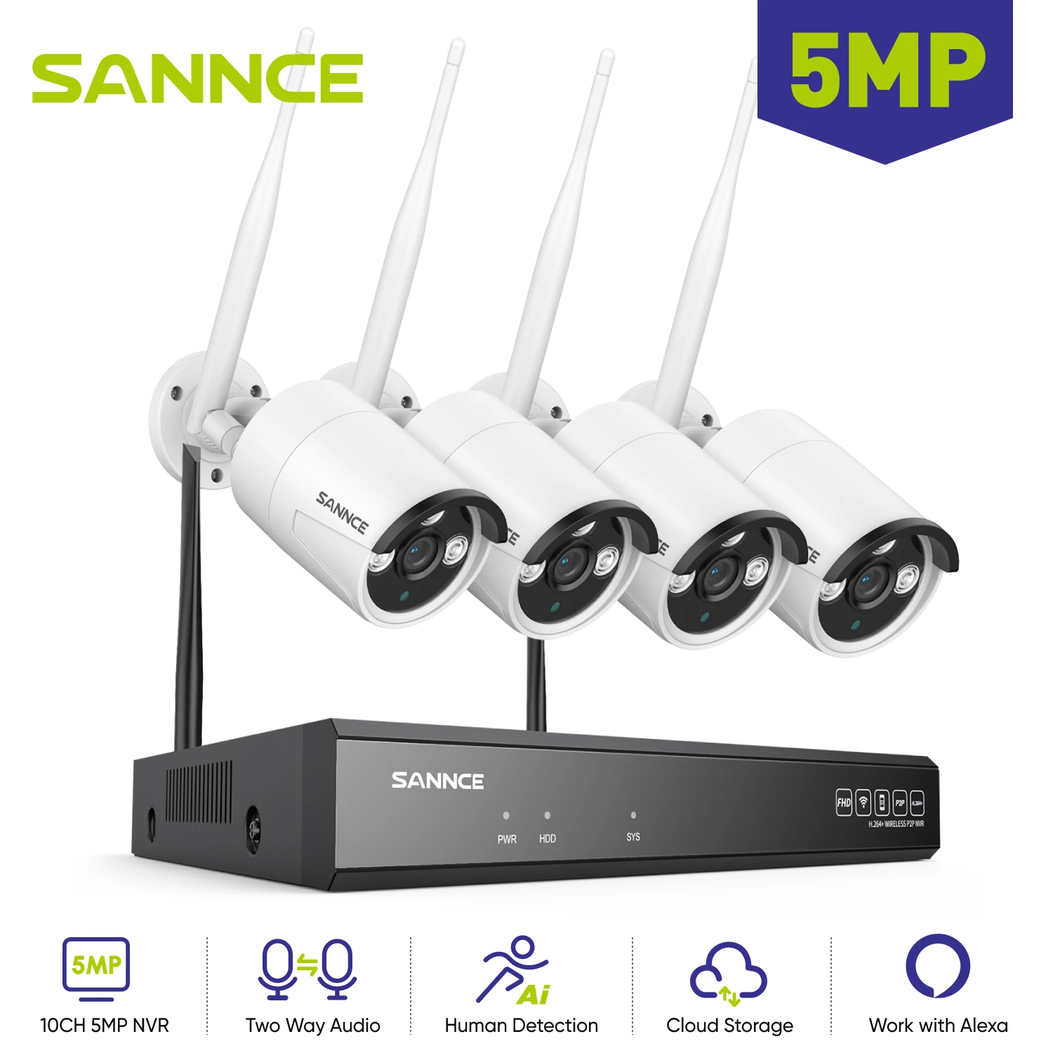 

Беспроводная система видеонаблюдения SANNCE 5 МП, наружная комнатная 10CH NVR Wi-Fi IPC, комплект видеонаблюдения с аудио и видео
