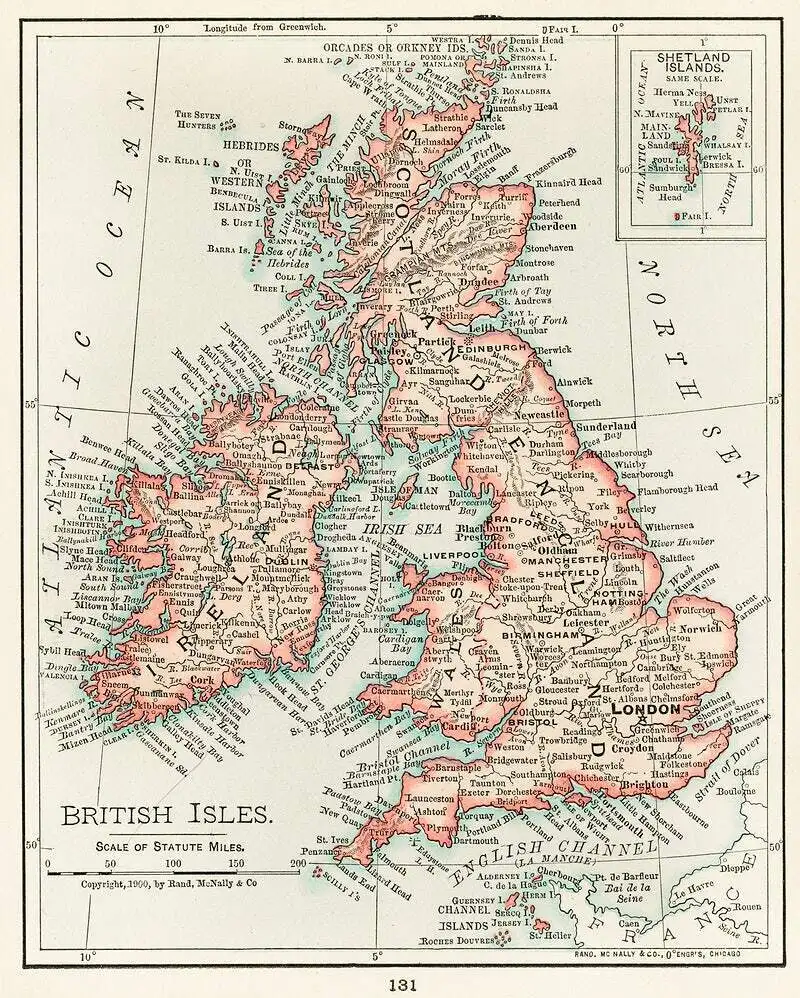 

Vintage cartographic map of the British Isles 1900 Print Art Canvas Poster For Living Room Decoration Home Wall Picture