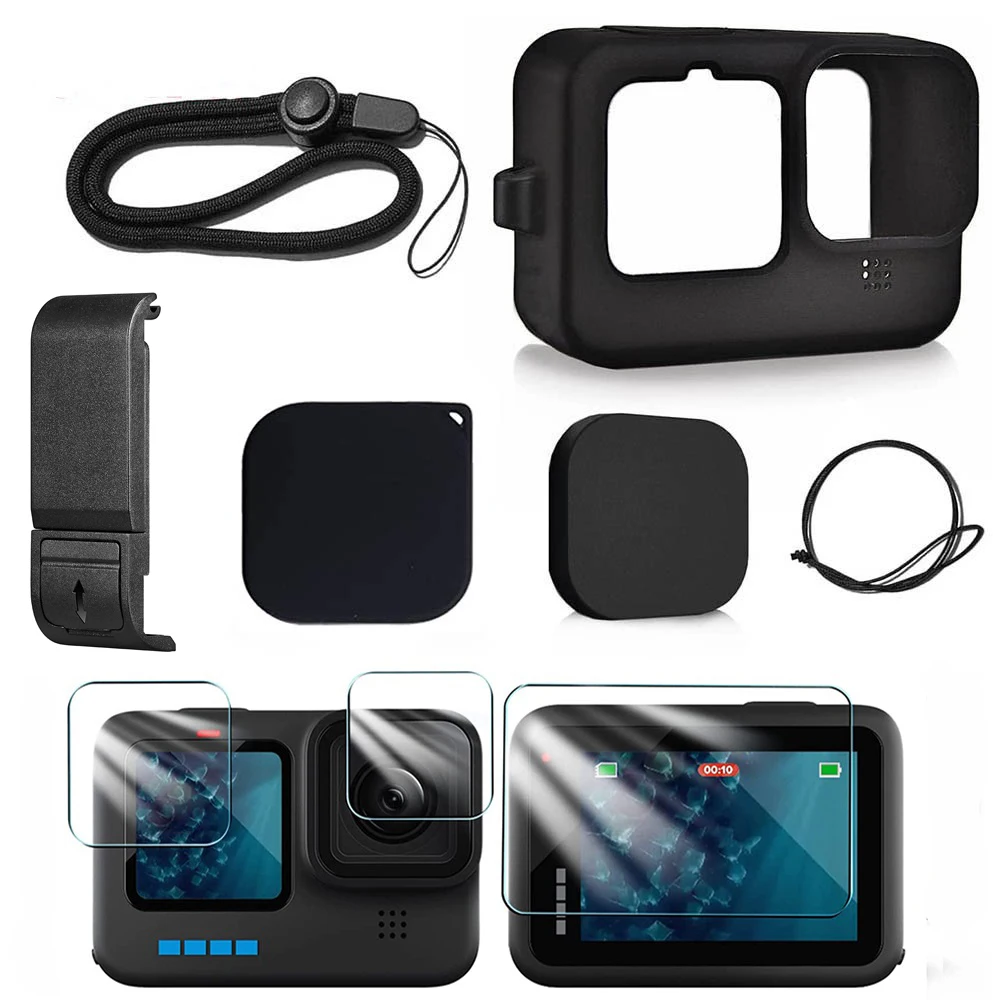 Silicone Case for GoPro Hero12 11 10 Black Tempered Glass Screen Protector Protective Film Lens Cap Cover for Go Pro 11 10 9case 
Silicone Case for GoPro Hero12 11 10 Black Tempered Glass Screen Protector Protective Film Lens Cap Cover for Go Pro 11 10 9case