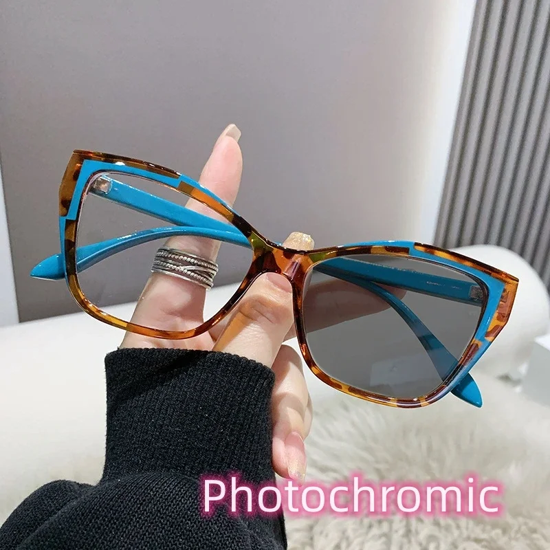 

New Anti-blue Light Cat Eye Plain Glasses Ladies Color Changing Computer Eyewear Photochromic Optical Spectacle Eyeglasses