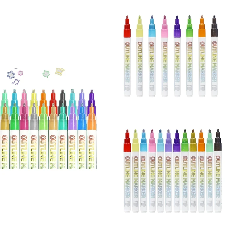 

Metallic Outline Paint Markers, 20 Colors Shimmer Outline Markers Pens, Signature Metallic Outline Paint Markers Easy Install