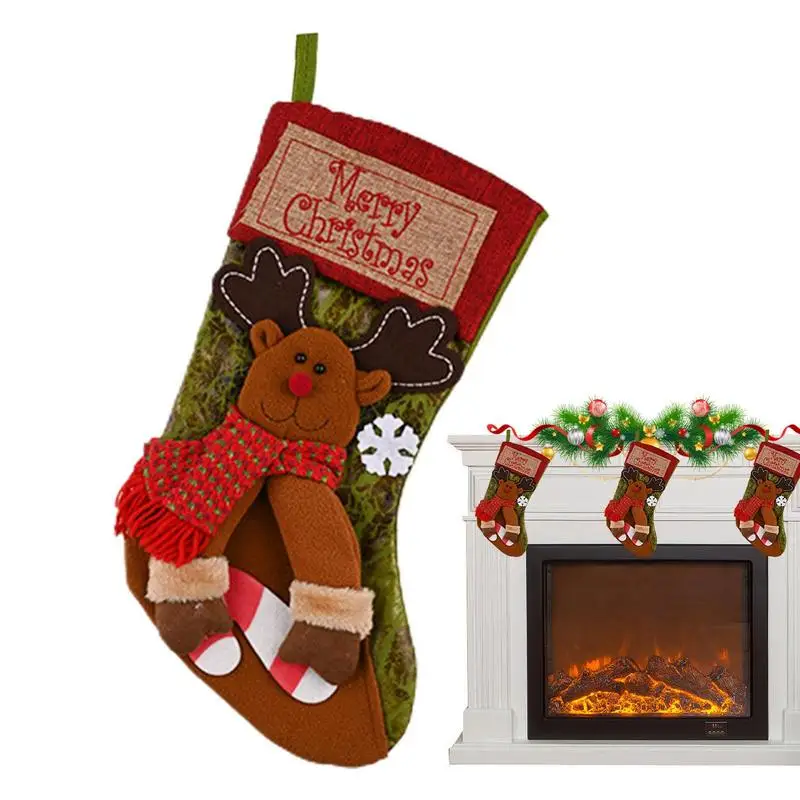 

Kids Christmas Stocking Felt Stockings Gift Bag Fireplace Hangings Stockings Santa Snowman Elk Handmade 3D Cute Gift Holding Bag