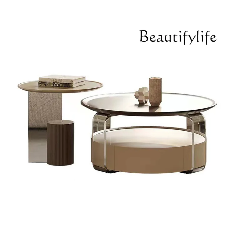 

Дизайнерский акриловый журнальный столик во французском стиле кремового цвета, простой круглый журнальный столик для гостиной