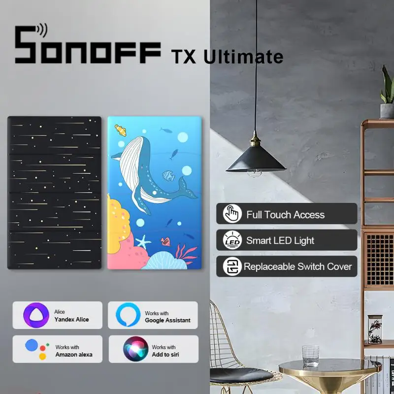 

SONOFF T5 Wi-Fi Smart Wall Switch 120 Type Full Touch Access LED Light Multi-Sensory EWeLink Remote Control Via Alexa Google TX