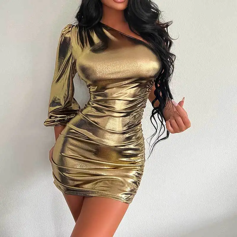 Schinotch Summer Women Sexy Dress Diagonal Collar Long Sleeves Solid Color Night Club Mini Dress
Schinotch Summer Women Sexy Dress Diagonal Collar Long Sleeves Solid Color Night Club Mini Dress