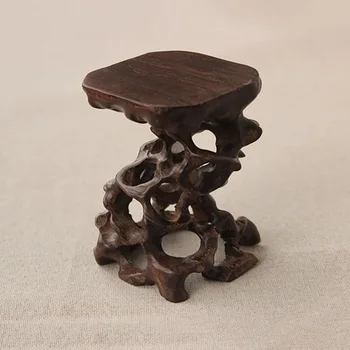 나무 조각 수공예 장식품 이상한 돌 베이스 단단한 나무 중공 뿌리 조각 옥 티팟 베이스 나무 꽃 선반