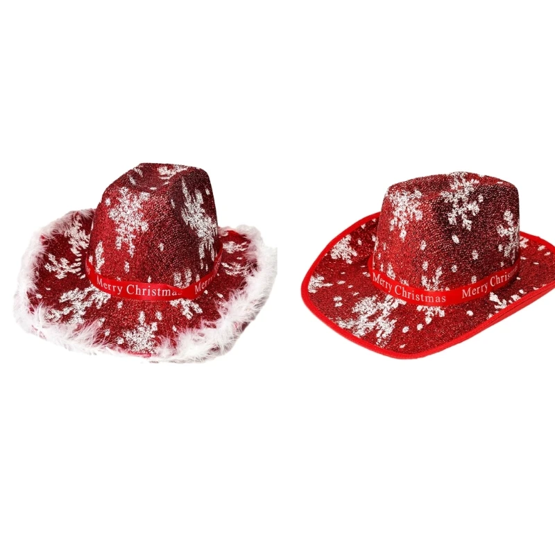 

Christmas Cowboy Hat for Adult with Snowflake Pattern Sequins Christmas Costume Hat Women Men Holiday Party Stage Props