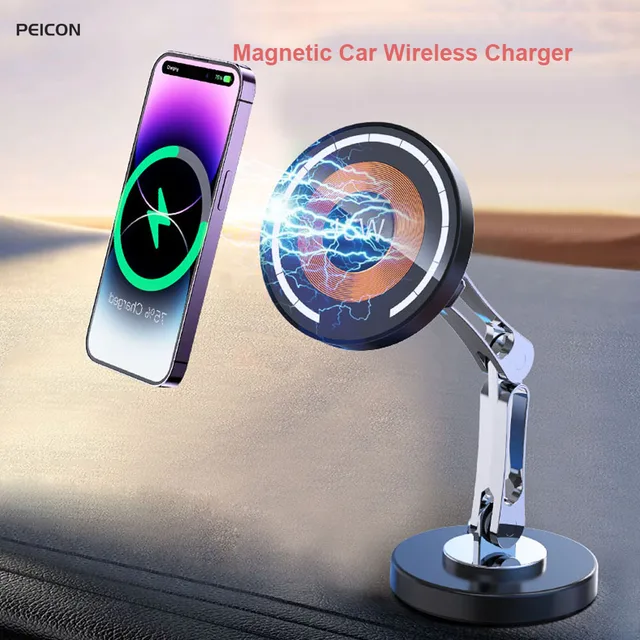 Chargeur sans fil magnétique pour voiture, support de téléphone de voiture de type C, chargeur rapide pour iPhone 16 15 14 Pro Max 13 12 11 1