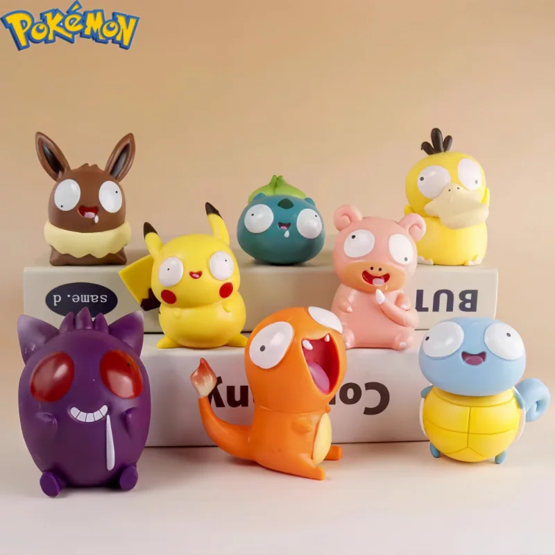 

New 8style Pokemon Fool Stupid Pikachu Bulbasaur Charmander Squirtle Cute Figure Collection Model Toys Car Decoration Gift