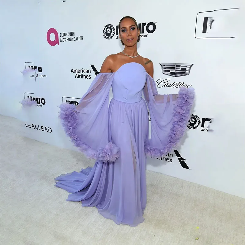 Lavendar A-Line Evening Dress Strapless Chiffon Long Sleeves Backless Ruffle Split Prom Gowns Party Dress Red Carpet Gown
Lavendar A-Line Evening Dress Strapless Chiffon Long Sleeves Backless Ruffle Split Prom Gowns Party Dress Red Carpet Gown