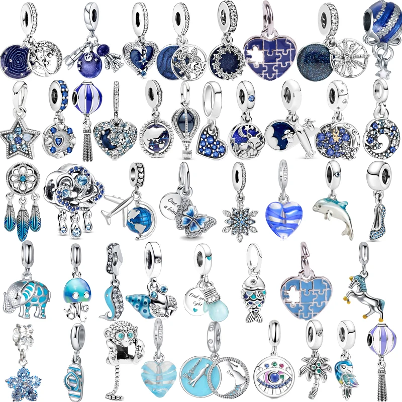 

Newest Shining Star Galaxy Love Aeroplane Blue Beads Pendant Fit Original Pandora Charms Silver Color Bracelet DIY Women Jewelry