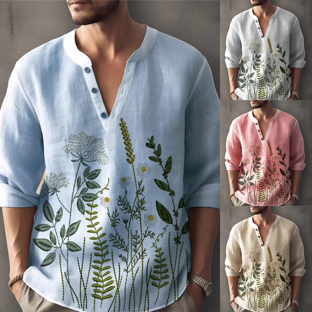 Autumn Men Casual Print Long Sleeve Button Down Henley Deep V Neck Shirt Tops Blouse Dress Shirt Floral T-shirt Mens Clothing
Autumn Men Casual Print Long Sleeve Button Down Henley Deep V Neck Shirt Tops Blouse Dress Shirt Floral T-shirt Mens Clothing
