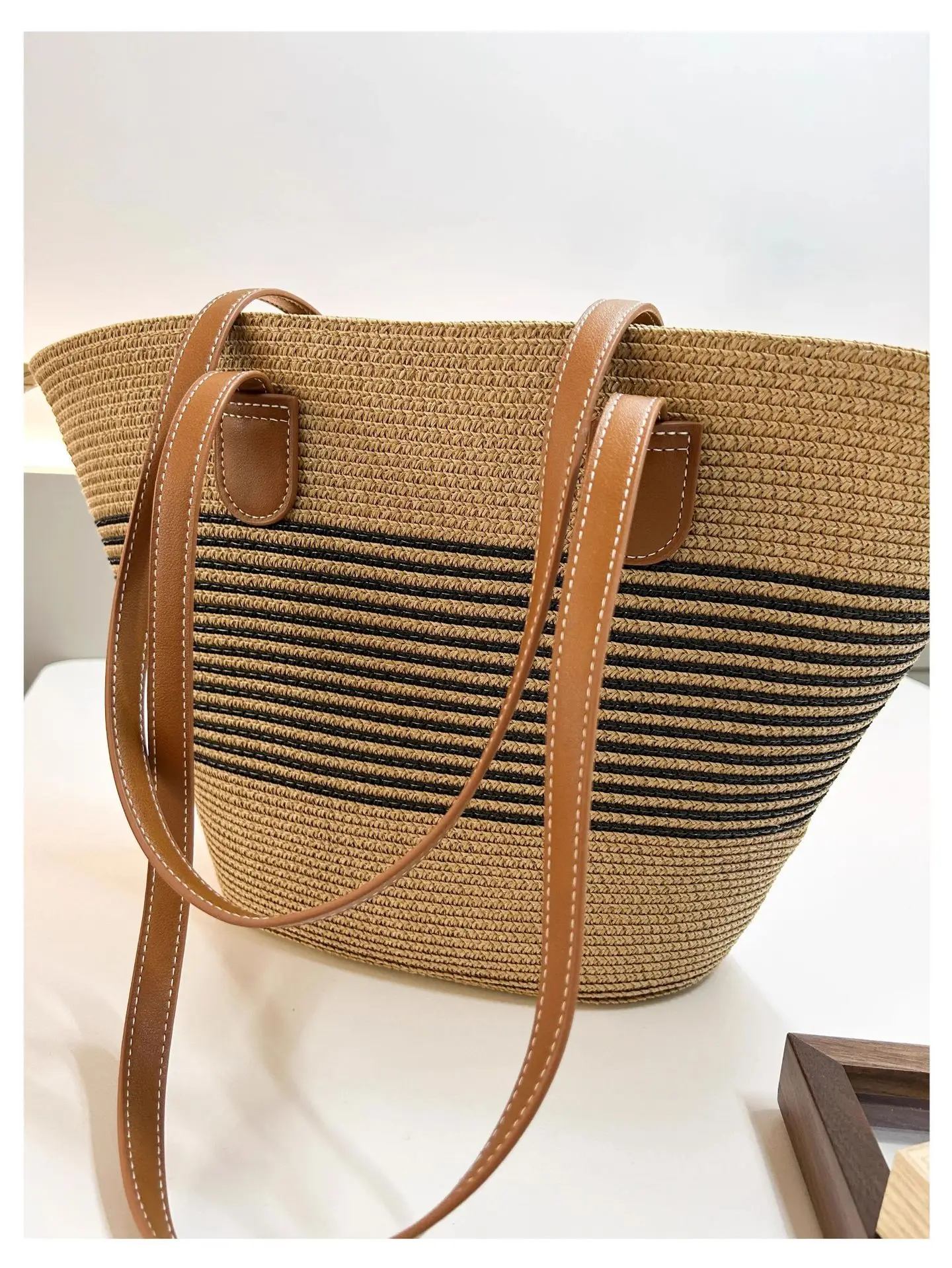 Braided Basket Beach Bag - Large Handmade Rattan Summer Tote 7 S07b86bd0b57f48fe97a93079534efe7cM