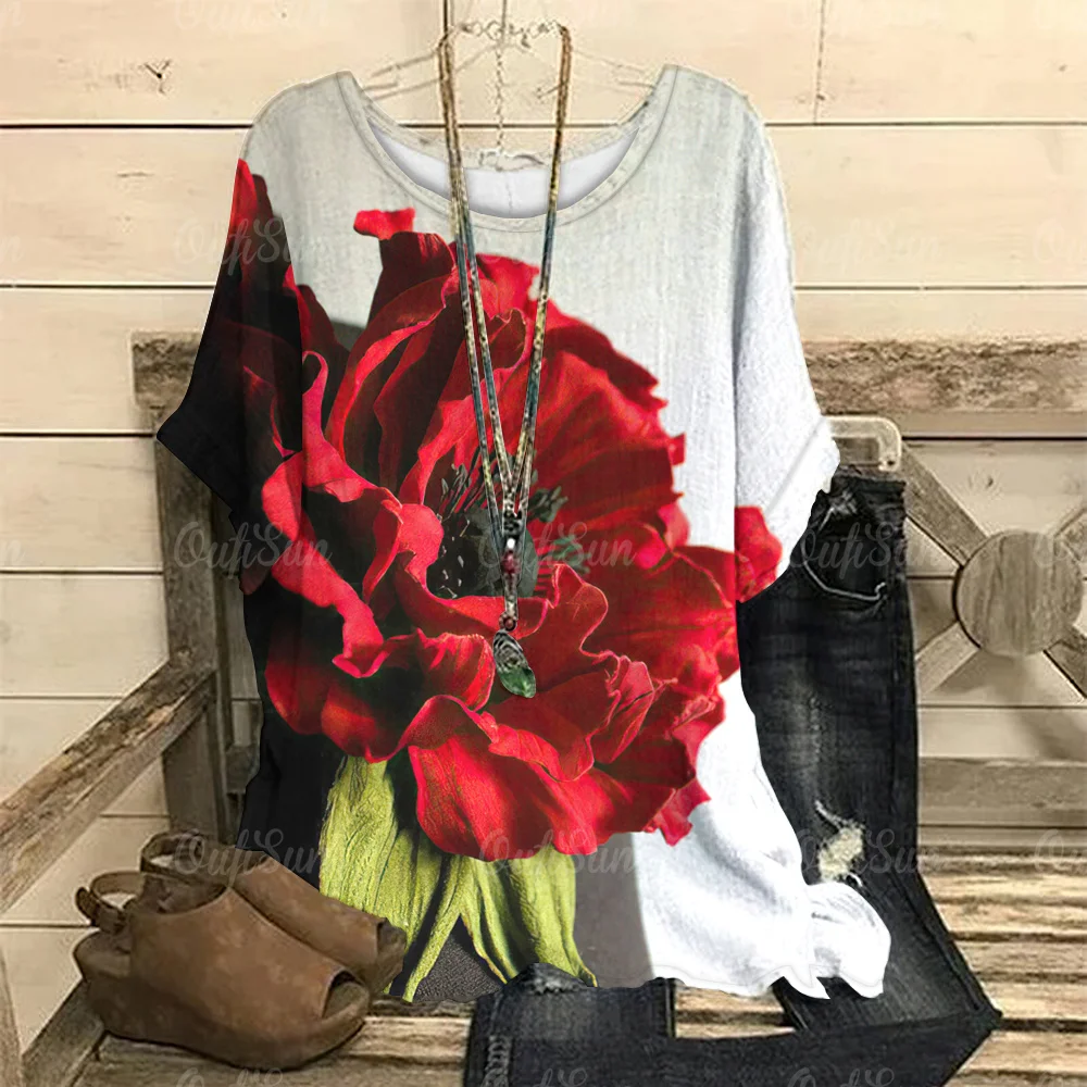 2024 New Style T-Shirt For Women Floral Printed Blouse Summer Oversized T-Shirts Fashion Women's Clothing Crop Neck Plus Size
2024 New Style T-Shirt For Women Floral Printed Blouse Summer Oversized T-Shirts Fashion Women's Clothing Crop Neck Plus Size