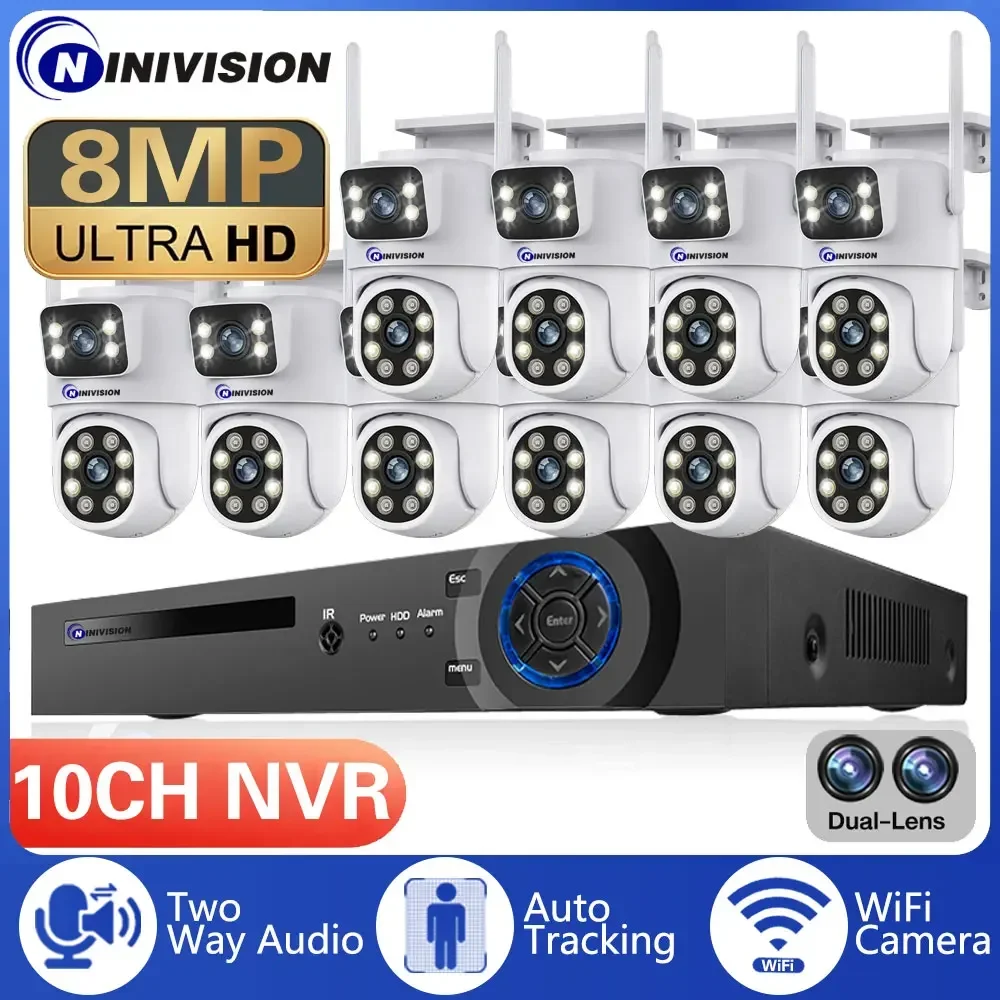 

10CH 4K POE NVR HD 6MP Dual Lens PTZ WIFI IP Home Security Cameras System Video H.265 CCTV Auto Track Wireless Surveillance Kit