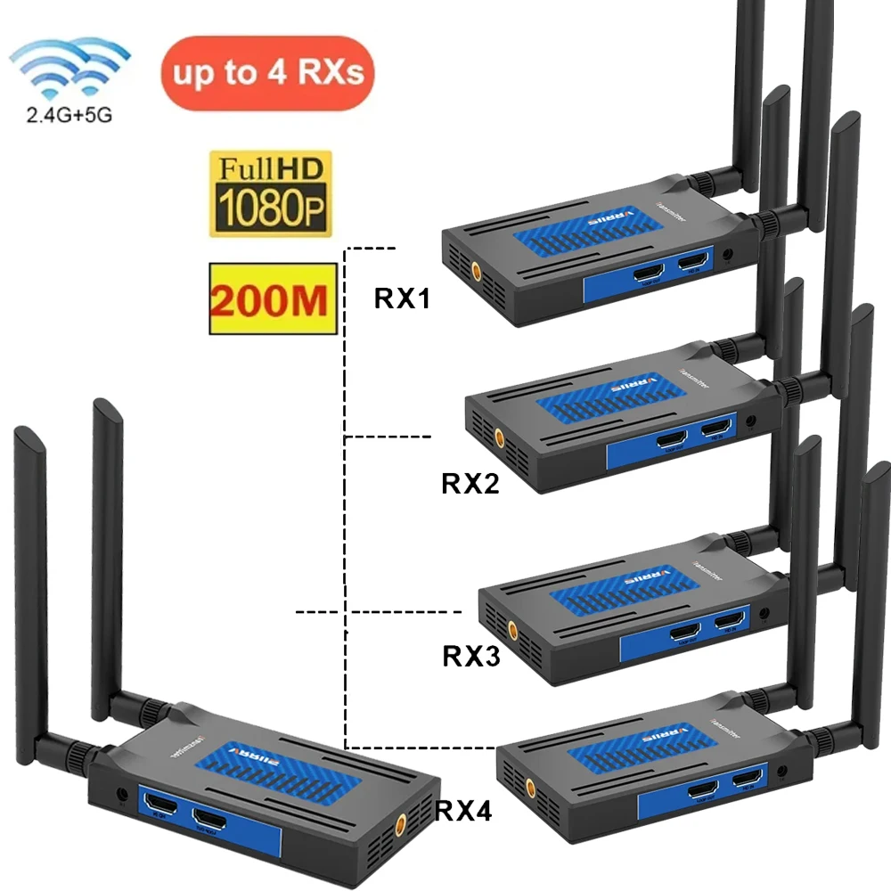 

Wireless Extender kit 5.8Ghz 200M 250M Wireless HDMI Transmitter and Receiver 1 To 4 For PS4 DSLR Camera Laptop PC To Monitor T