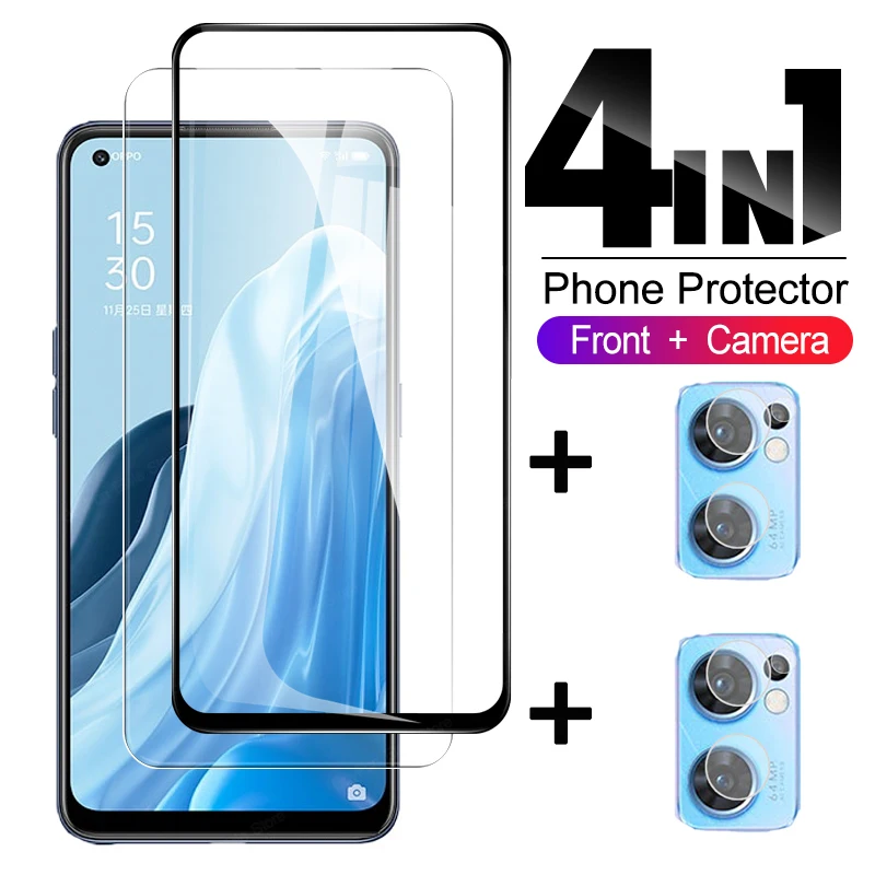 

4 IN 1 Glass for Oppo Reno7 Z 5G Reno5 5G Camera Lens Tempered Screen Protector for Oppo Find X3 X5 Lite Protective Glass