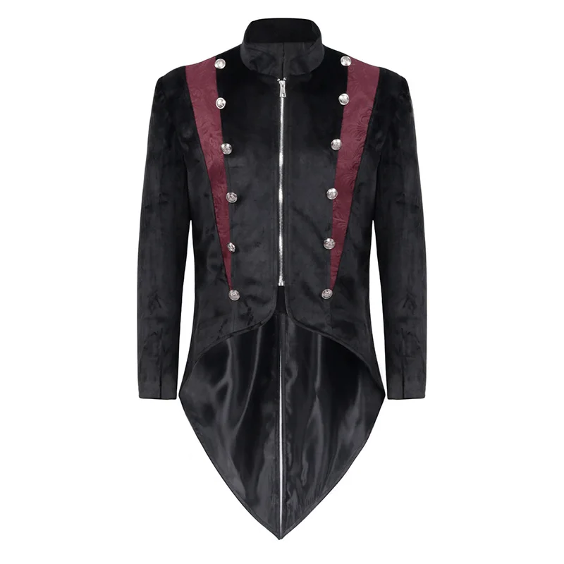 

Men Tailcoat Jacket Medieval Costume Gothic Steampunk Black Retro Long Sleeve Uniform Hoodie Party Winter Overcoat Outwear