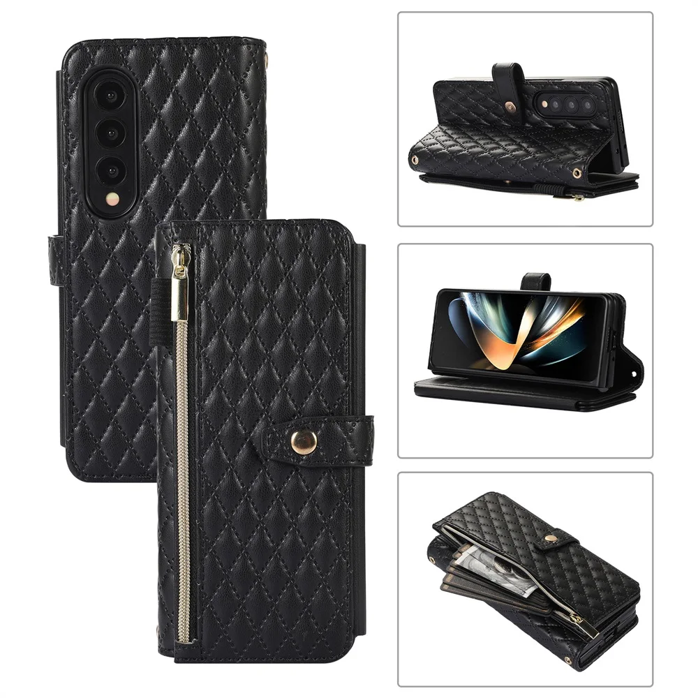 

Crossbody Wallet Case Magnetic Closure Flip Case for Samsung Galaxy Z Fold 3/Z Fold 4 with Card Slot Holder Long Shoulder Strap