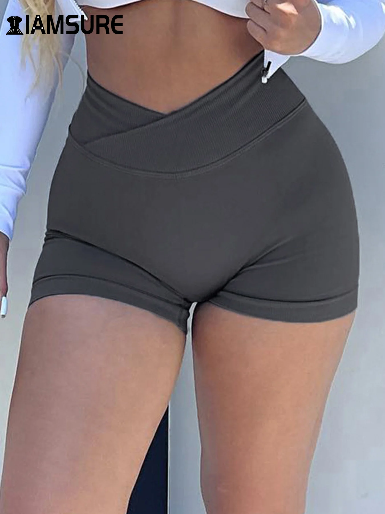 

IAMSURE Sporty Activewear Sexy Patchwork Shorts Basic Slim Skinny Solid High Waisted Shorts Women 2024 Summer Fashion Streetwear