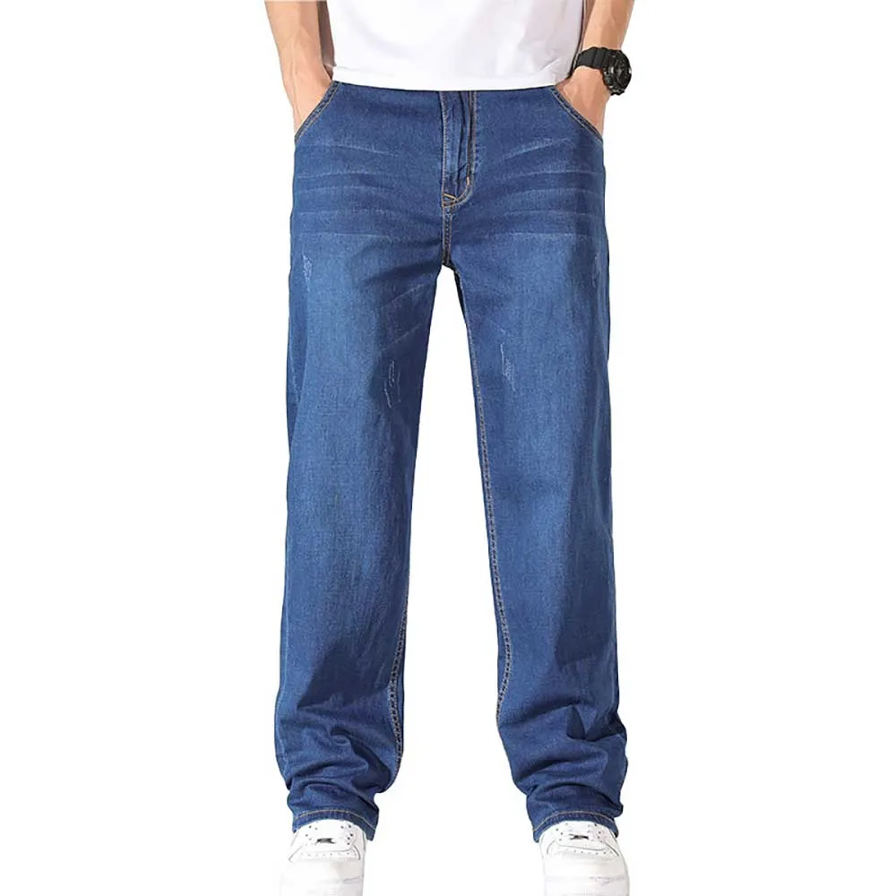 

Брюки мужские джинсовые прямые свободного покроя, модные повседневные брюки-багги в стиле хип-хоп, брюки-султанки в уличном стиле, большие размеры, весна-лето