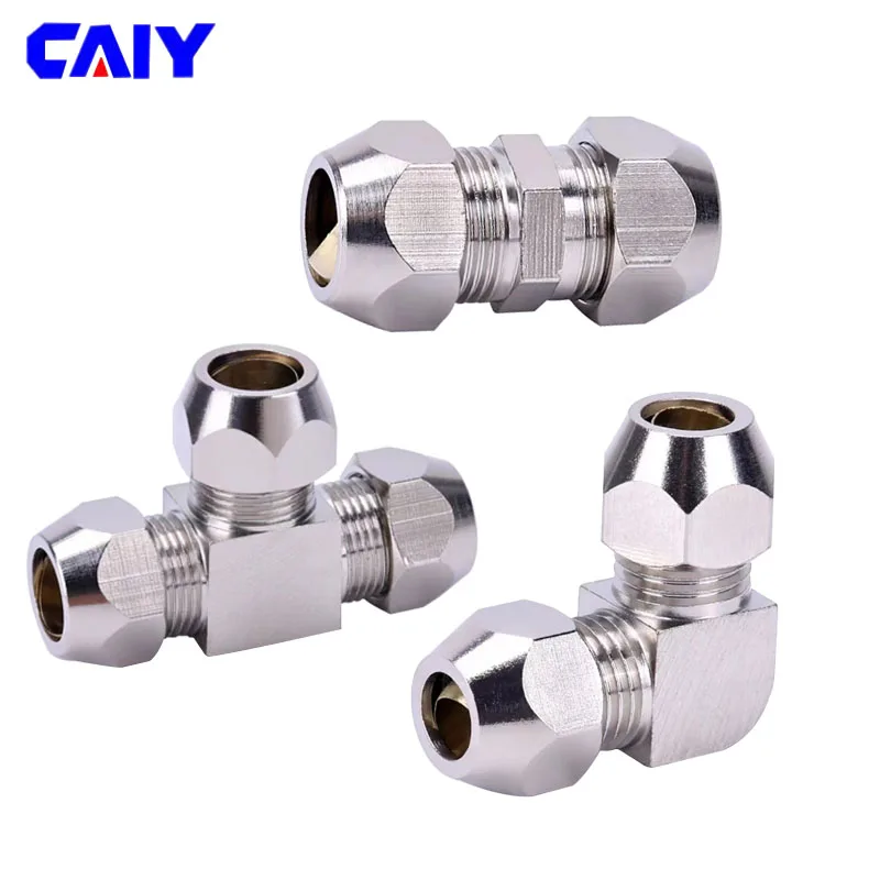 

4 6 8 10 12 14 16mm OD Tube Brass Ferrule Tube Compression Fitting Oil Water Gas Adapter PU PE PV L-shaped two-way Connector