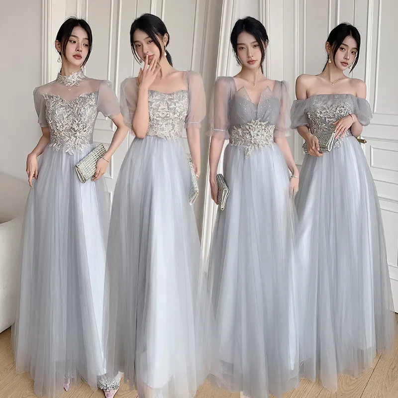 New Fashion Bridesmaid Dresses Half Sleeves Strapless Lace Up A-Line Appliques Floor-Length Tulle Lady Formal Party Gown E1201
New Fashion Bridesmaid Dresses Half Sleeves Strapless Lace Up A-Line Appliques Floor-Length Tulle Lady Formal Party Gown E1201