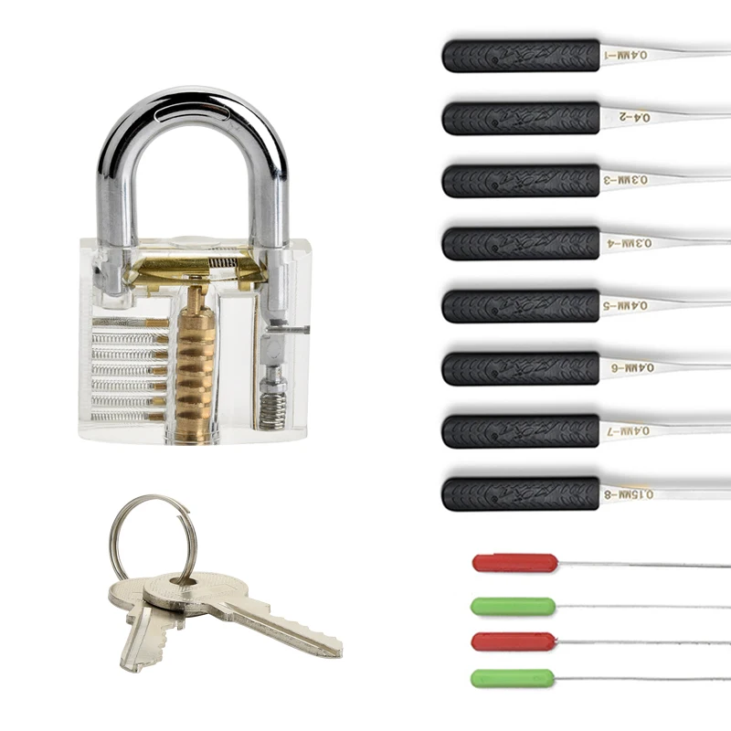 

Locksmith Tool Transparent Visible Lock Cutaway Practice Padlock Pick 2 In 1 Set With 12PCS Broken Key Removing Hooks